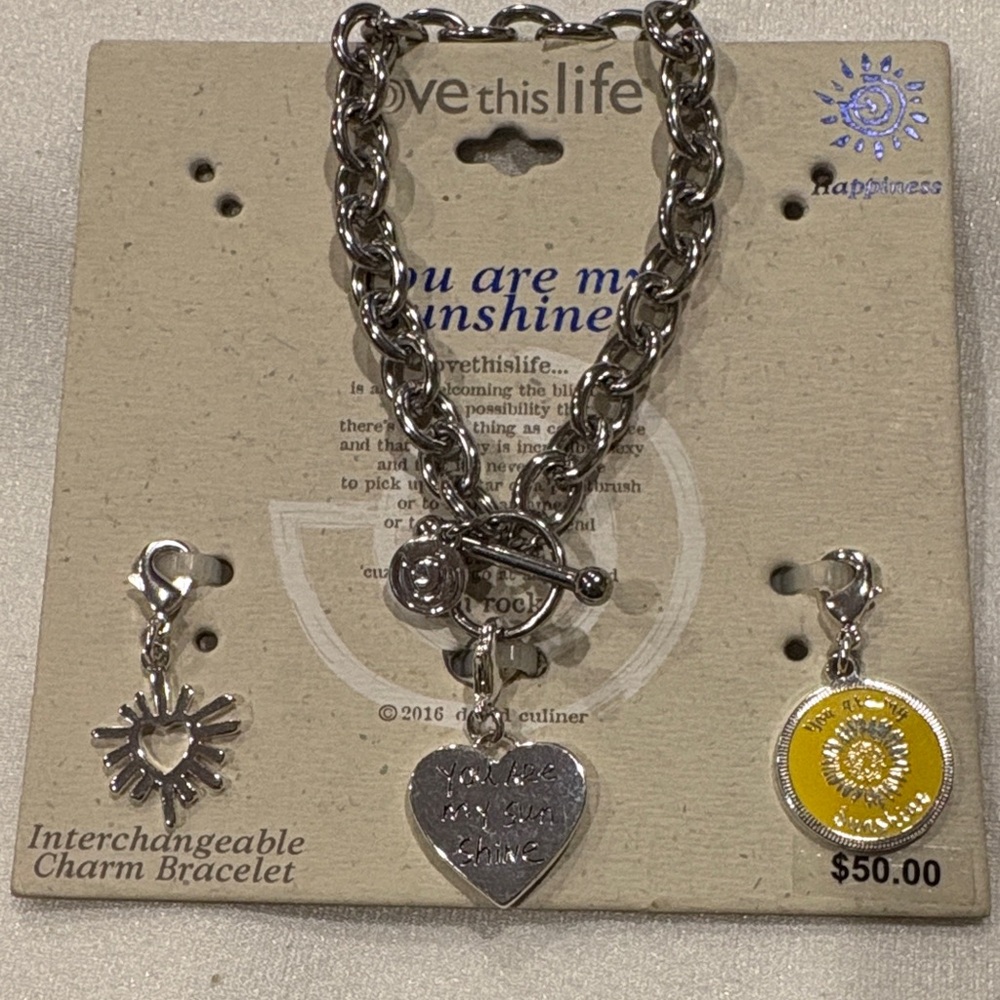 Love This Life Silver and Yellow Charm Bracelet